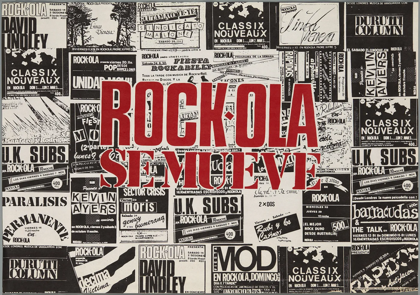 a red rock-ola se mueve poster made of earlier flyers